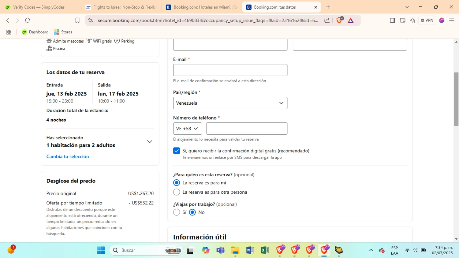 EL AL coupon code screenshot showing code SPRING15 applied at EL AL checkout page. Uploaded by SimplyCodes community member entrepita on Feb 8, 2025