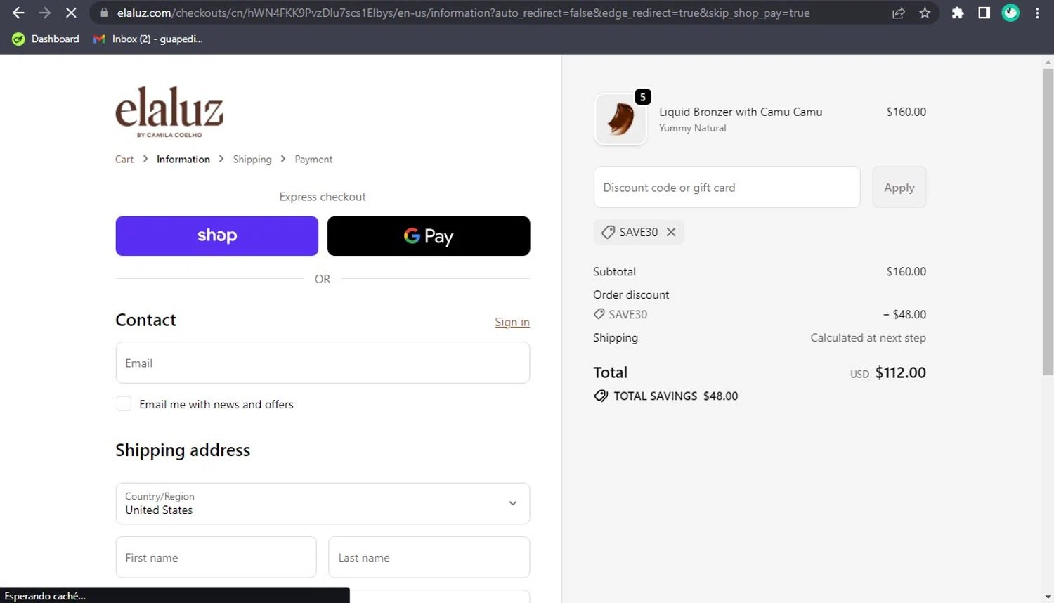 Elaluz discount code screenshot showing code SAVE30 applied at Elaluz checkout page. Uploaded by SimplyCodes community member PaticoBel on Oct 18, 2025
