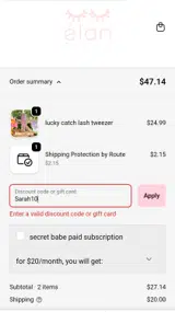 Sarah10 coupon verification screenshot