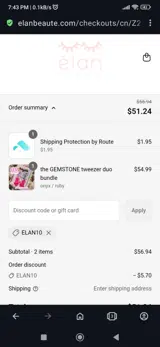 Elan10 coupon verification screenshot