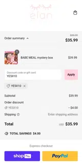 YESII10 coupon verification screenshot