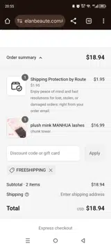 FREESHIPPING coupon verification screenshot