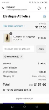 Elastique Athletics coupon verification screenshot