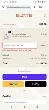 ELATE20 coupon verification screenshot