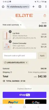 LIVELIGHTLYELATE15 coupon verification screenshot