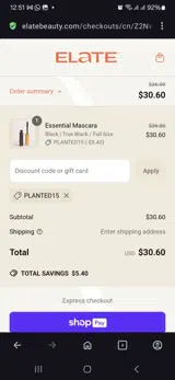 Planted15 coupon verification screenshot