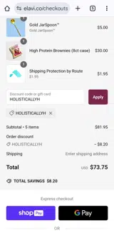 HOLISTICALLYH coupon verification screenshot