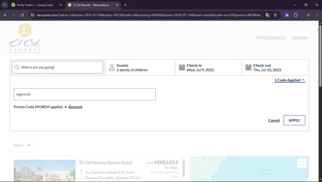 El Cid checkout page showing El Cid promo code box | Screenshot taken by SimplyCodes community member on Jul 8, 2025