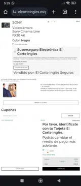 El Corte Inglés coupon verification screenshot
