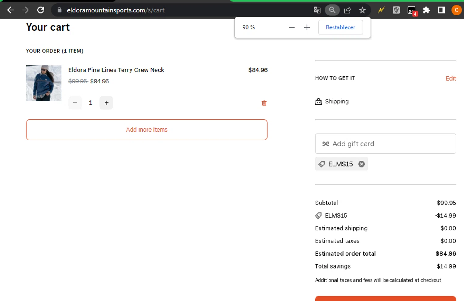 Eldora checkout page showing Eldora discount code box | Screenshot taken by SimplyCodes community member on Mar 2, 2025