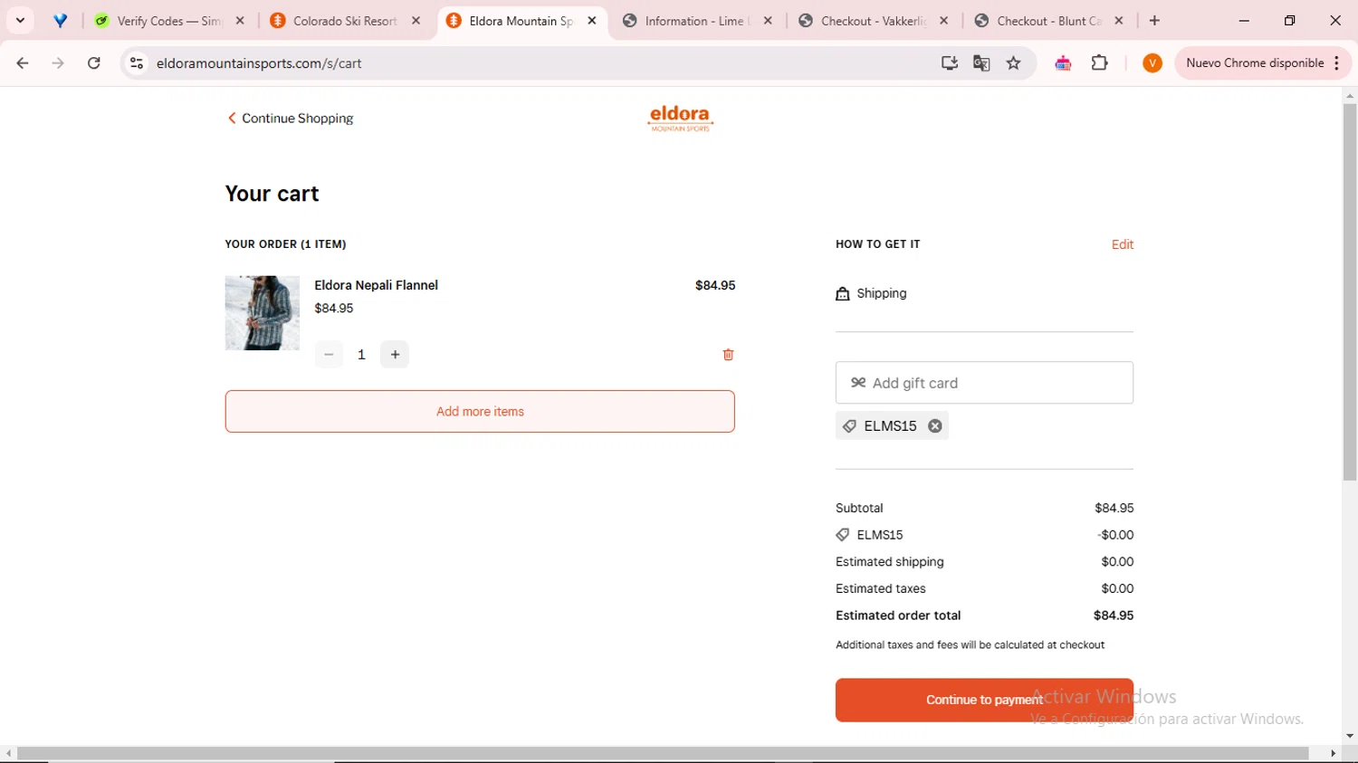 Eldora checkout page showing Eldora discount code box | Screenshot taken by SimplyCodes community member on Jan 10, 2025