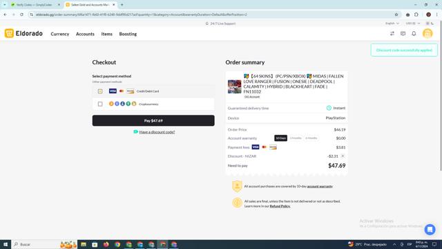Eldorado GG checkout page showing Eldorado GG discount code box | Screenshot taken by SimplyCodes community member on Nov 5, 2024