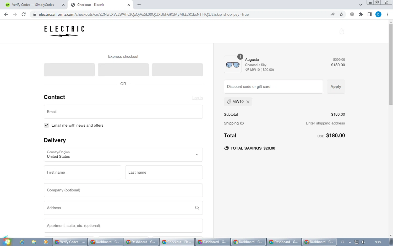 Electric promo code screenshot showing code MW10 applied at Electric checkout page. Uploaded by SimplyCodes community member LegendaryWarden2503 on Feb 15, 2025