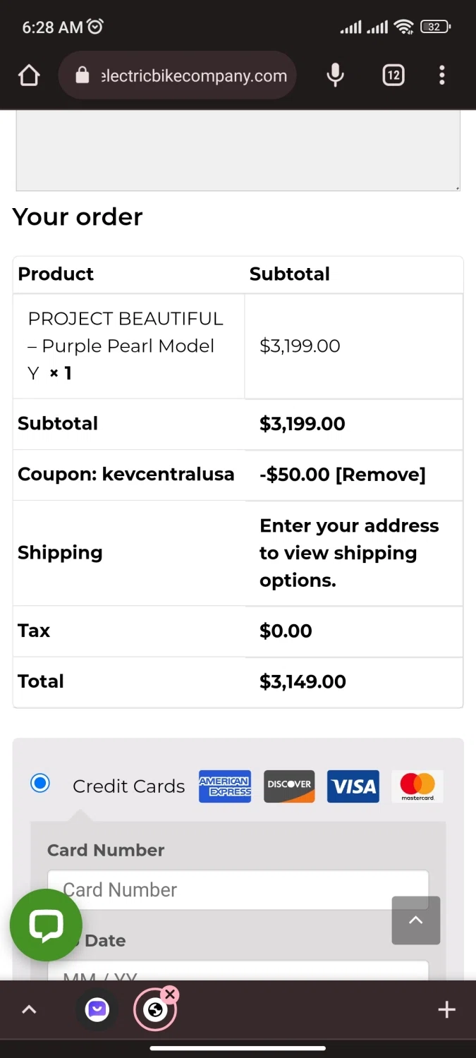 Electric Bike Company checkout page showing Electric Bike Company coupon code box | Screenshot taken by SimplyCodes community member on Mar 16, 2023