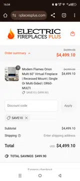 Electric Fireplaces Plus coupon verification screenshot