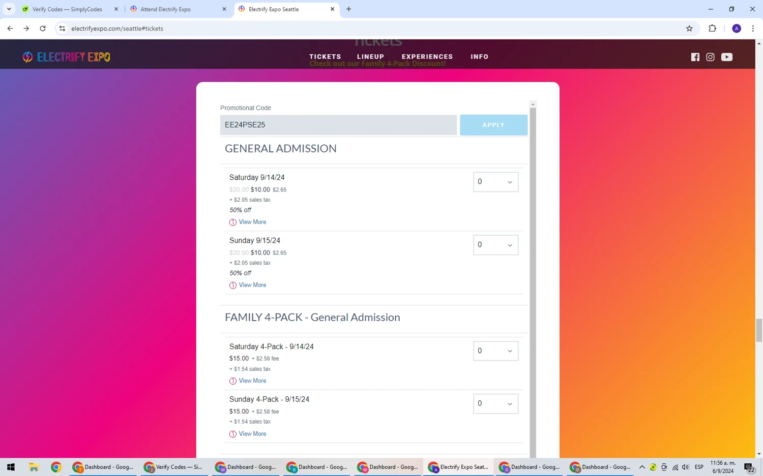 Electrify Expo checkout page showing Electrify Expo discount code box | Screenshot taken by SimplyCodes community member on Sep 6, 2024