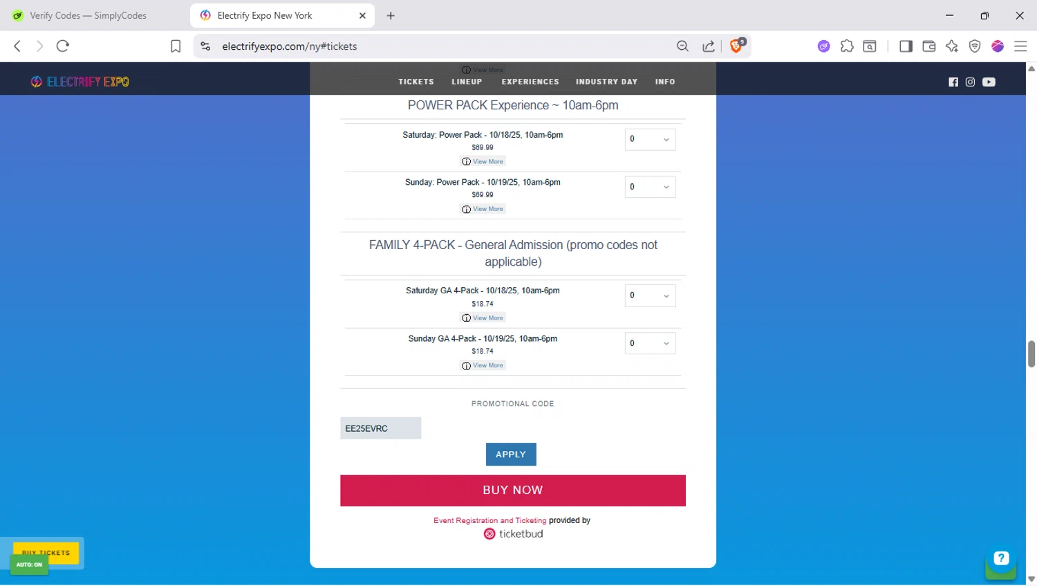 Electrify Expo checkout page showing Electrify Expo discount code box | Screenshot taken by SimplyCodes community member on Sep 24, 2025