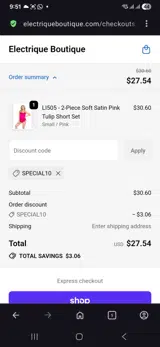 Special10 coupon verification screenshot
