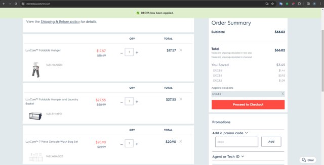 Electrolux checkout page showing Electrolux promo code box | Screenshot taken by SimplyCodes community member on Dec 14, 2023
