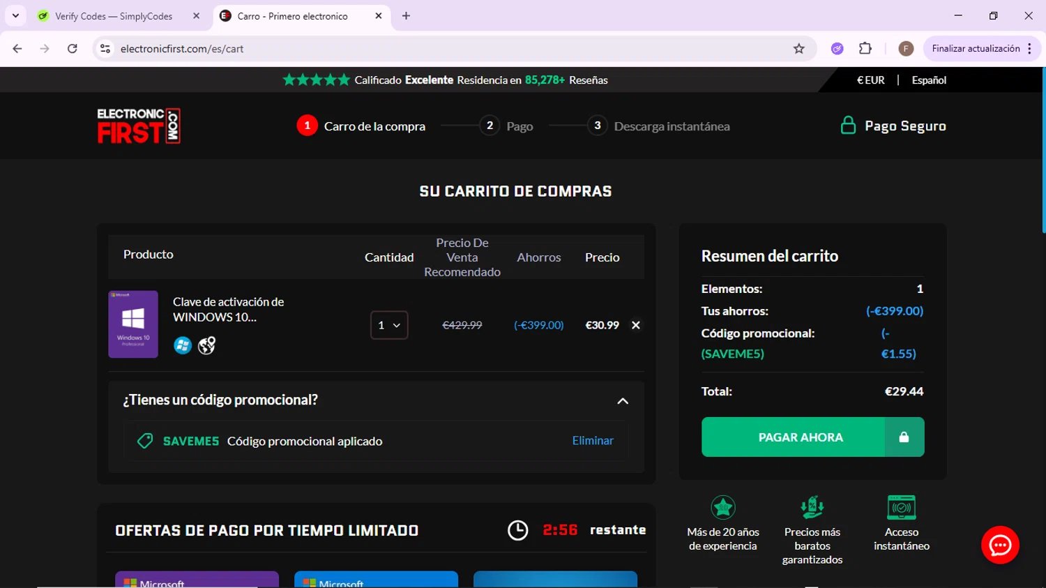 Electronic First promo code screenshot showing code SAVEME5 applied at Electronic First checkout page. Uploaded by SimplyCodes community member CashLion2660 on Nov 24, 2025