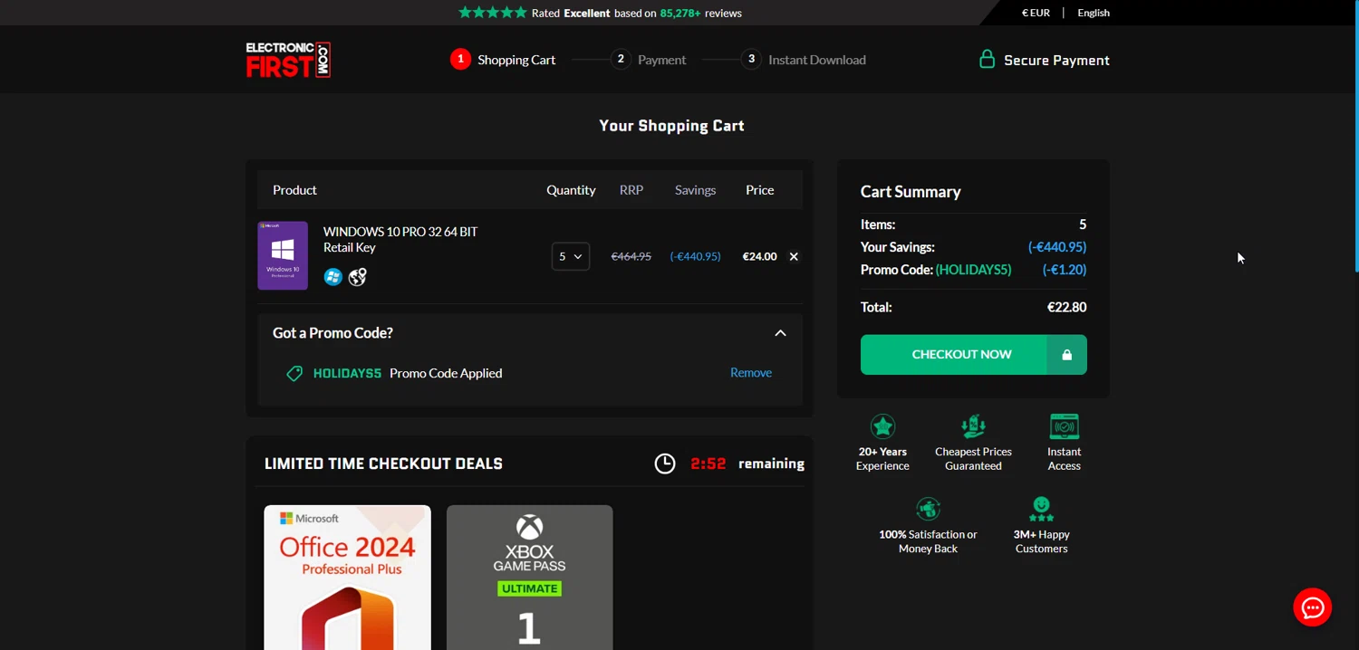Electronic First checkout page showing Electronic First promo code box | Screenshot taken by SimplyCodes community member on Dec 9, 2025