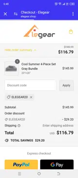 ELEGEAR20 coupon verification screenshot