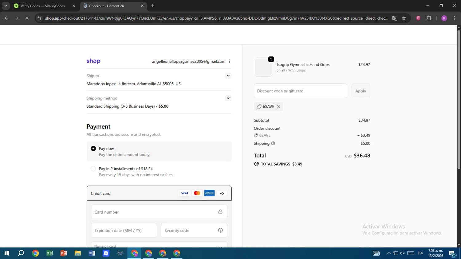 Element 26 checkout page showing Element 26 discount code box | Screenshot taken by SimplyCodes community member on Feb 13, 2026