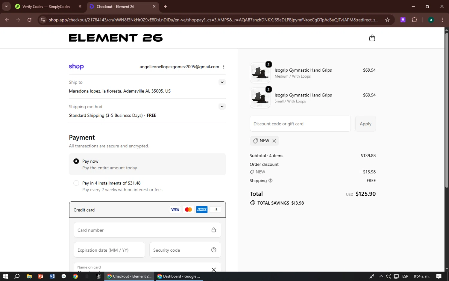 Element 26 checkout page showing Element 26 discount code box | Screenshot taken by SimplyCodes community member on Feb 11, 2026