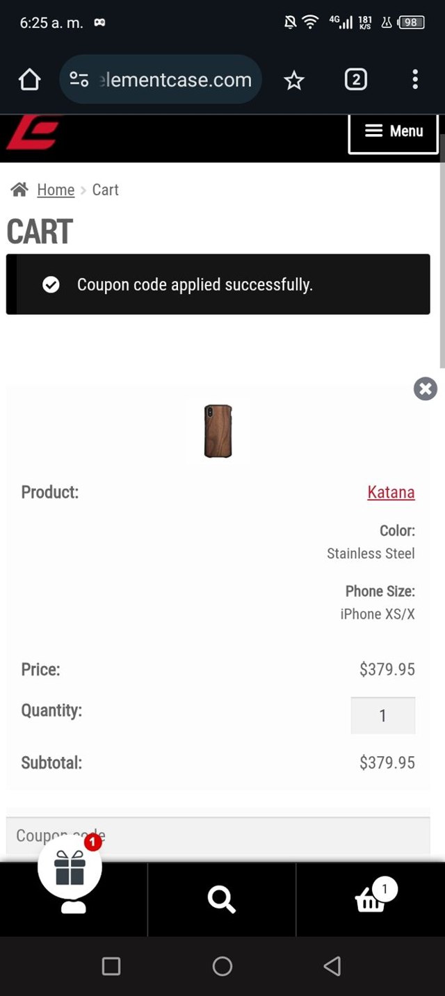 Element Case checkout page showing Element Case promo code box | Screenshot taken by SimplyCodes community member on Feb 18, 2025