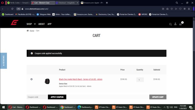 Element Case checkout page showing Element Case promo code box | Screenshot taken by SimplyCodes community member on Jan 20, 2025