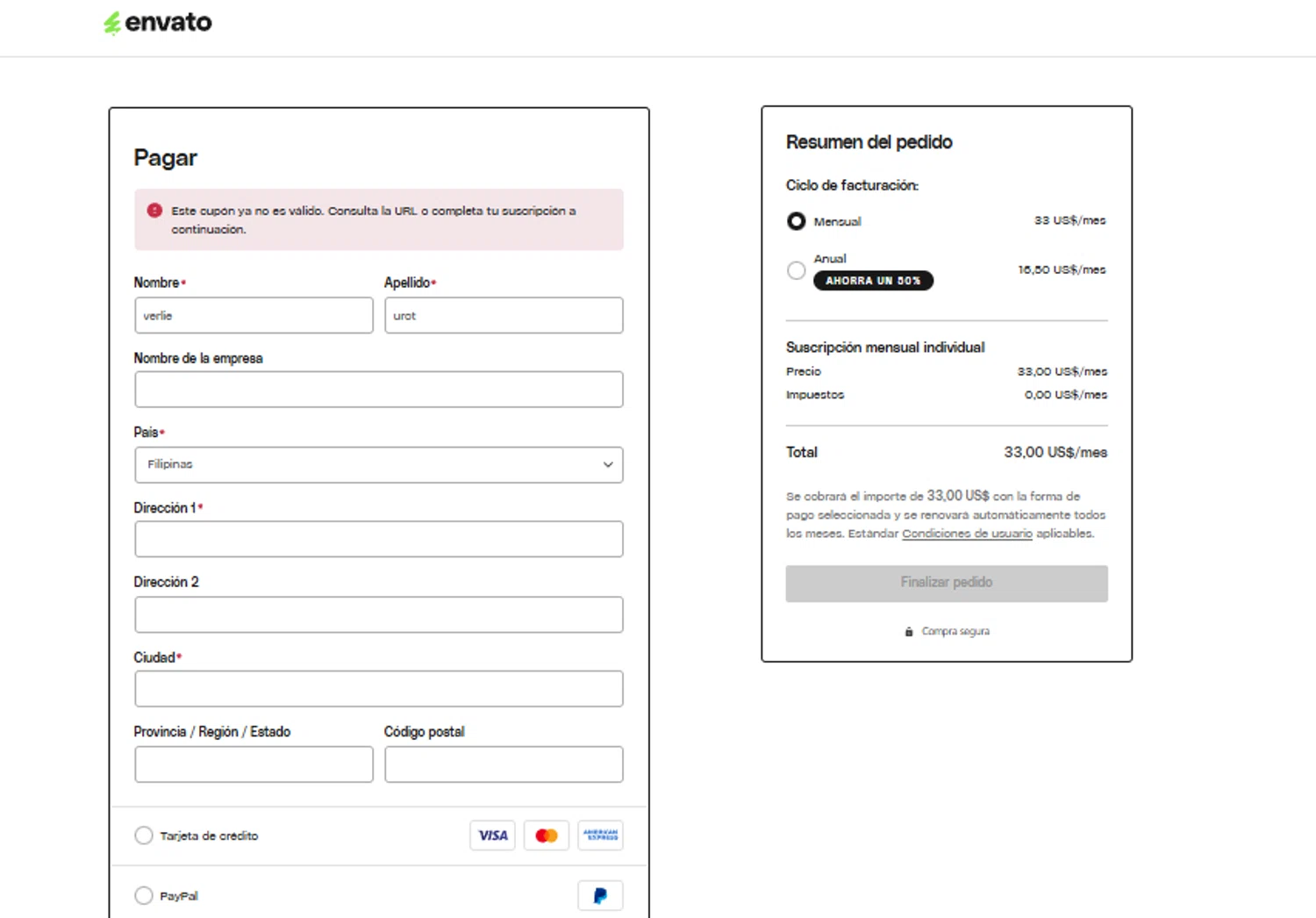 Envato Elements promo code screenshot showing code new-free1-c0jt6r applied at Envato Elements checkout page. Uploaded by SimplyCodes community member SimplyCVerlie on Mar 27, 2025
