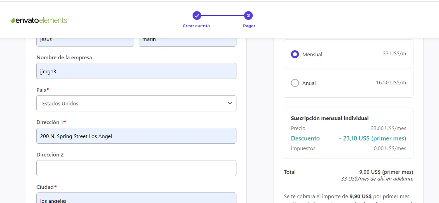 Envato Elements checkout page showing Envato Elements promo code box | Screenshot taken by SimplyCodes community member on Feb 9, 2024