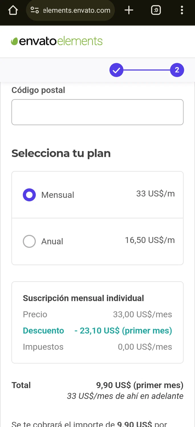 Envato Elements checkout page showing Envato Elements promo code box | Screenshot taken by SimplyCodes community member on Apr 30, 2024