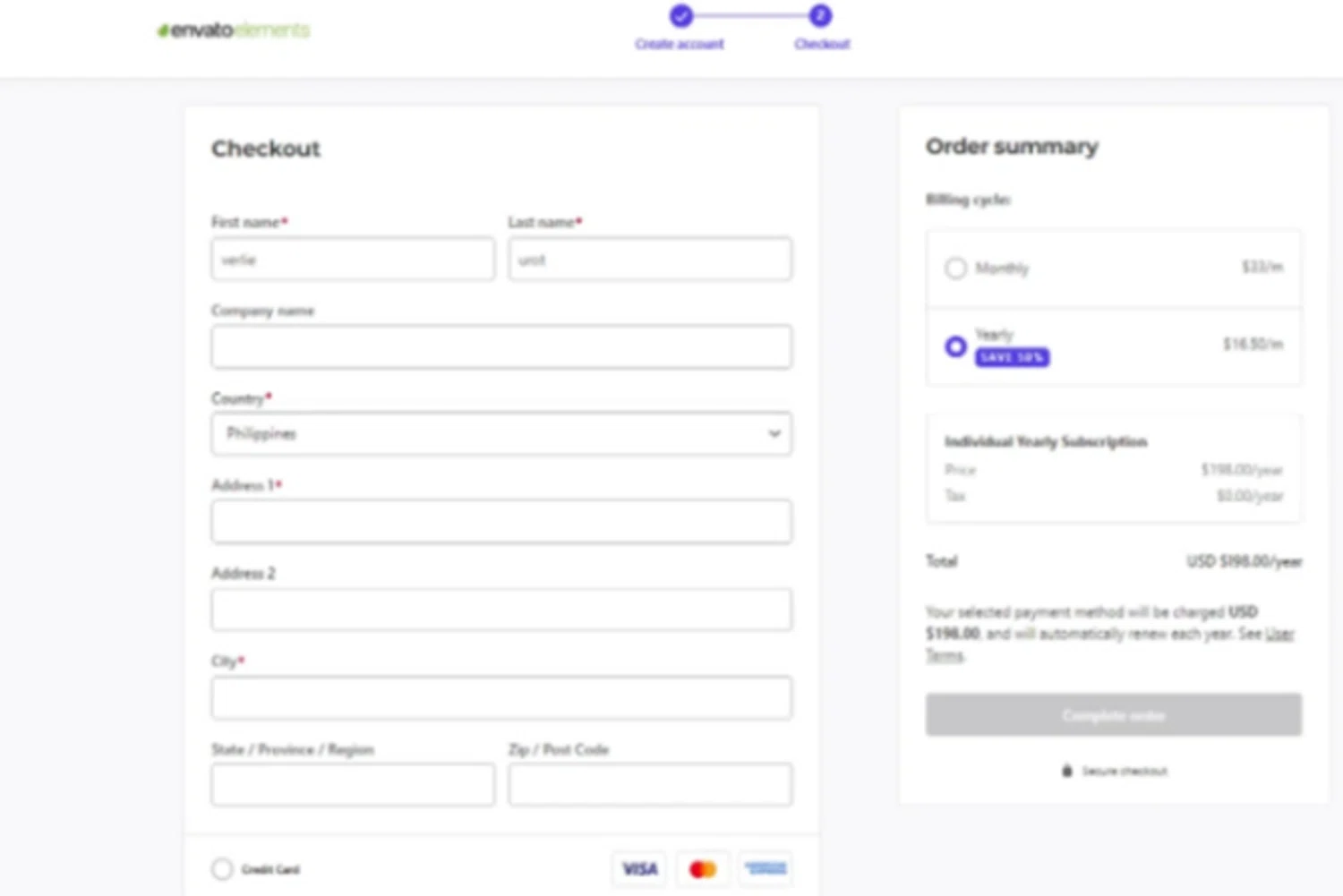 Envato Elements promo code screenshot showing code WELCOME10 applied at Envato Elements checkout page. Uploaded by SimplyCodes community member SimplyCVerlie on Feb 12, 2025