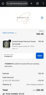 THANKS10 coupon verification screenshot
