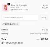 BIRTHDAY20 coupon verification screenshot