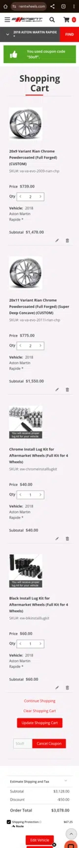 Element Wheels coupon verification screenshot