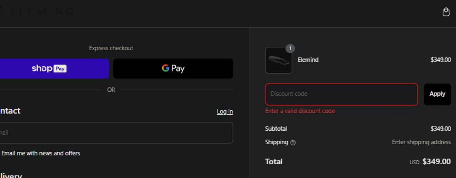 Elemind discount code screenshot showing code SIMPLYCODES applied at Elemind checkout page. Uploaded by SimplyCodes community member SpiderGwen on Mar 5, 2025