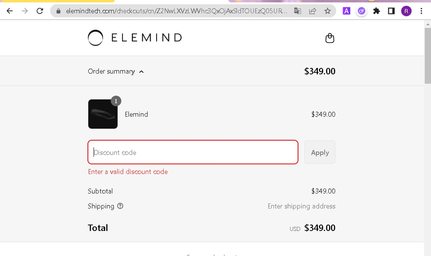 Elemind discount code screenshot showing code MEMORIAL10 applied at Elemind checkout page. Uploaded by SimplyCodes community member ValueMonarch6009 on Jun 2, 2025