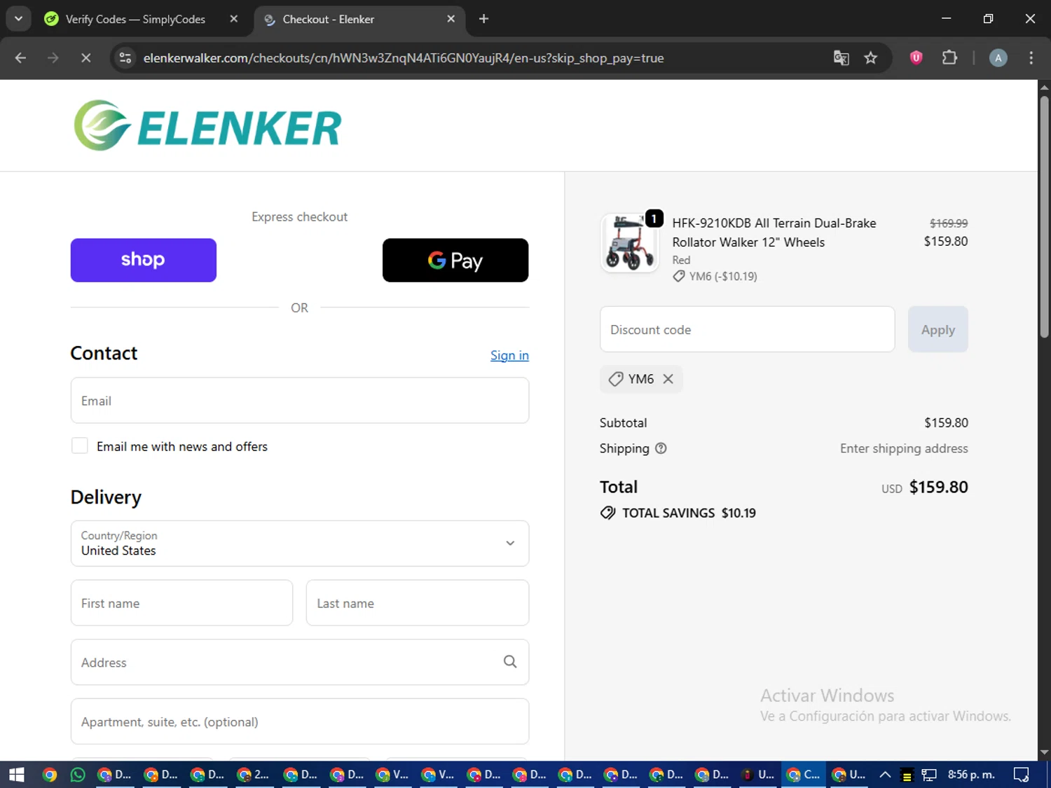 Elenker discount code screenshot showing code Ym6 applied at Elenker checkout page. Uploaded by SimplyCodes community member trippieredd on Oct 10, 2025