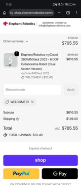 WELCOME10 coupon verification screenshot
