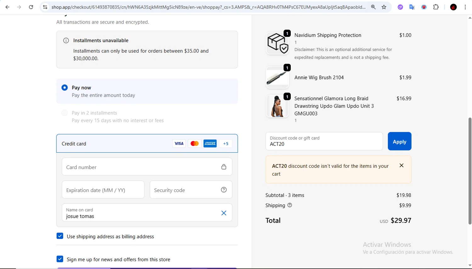 Elevate Styles discount code screenshot showing code ACT20 applied at Elevate Styles checkout page. Uploaded by SimplyCodes community member Francisco01 on Dec 7, 2025