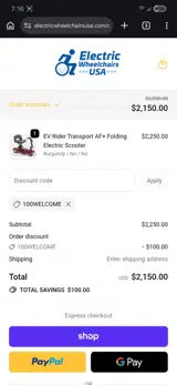 100WELCOME coupon verification screenshot