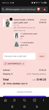 JUSTFORYOU15 coupon verification screenshot