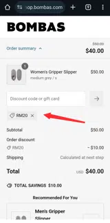 RM20 coupon verification screenshot