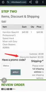 WELCOME10 coupon verification screenshot