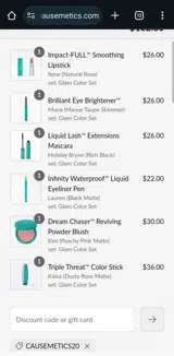 CAUSEMETICS20 coupon verification screenshot