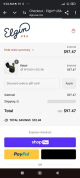 Elgin USA coupon verification screenshot