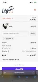 Elgin USA coupon verification screenshot