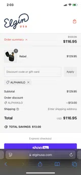 Elgin USA coupon verification screenshot